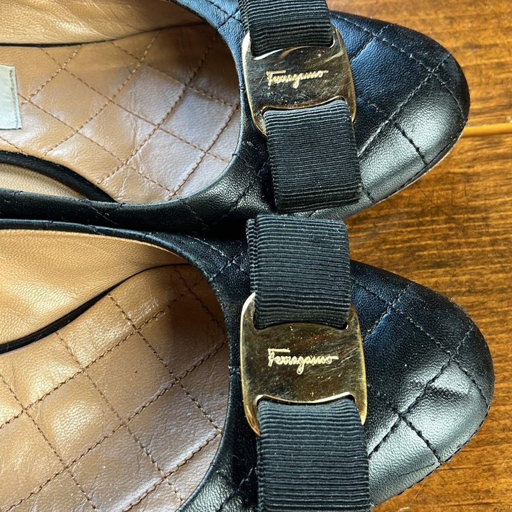 Salvatore Ferragamo Varina Quilted Bow Ballet Block Heels Size 7 - Picture 16 of 16
